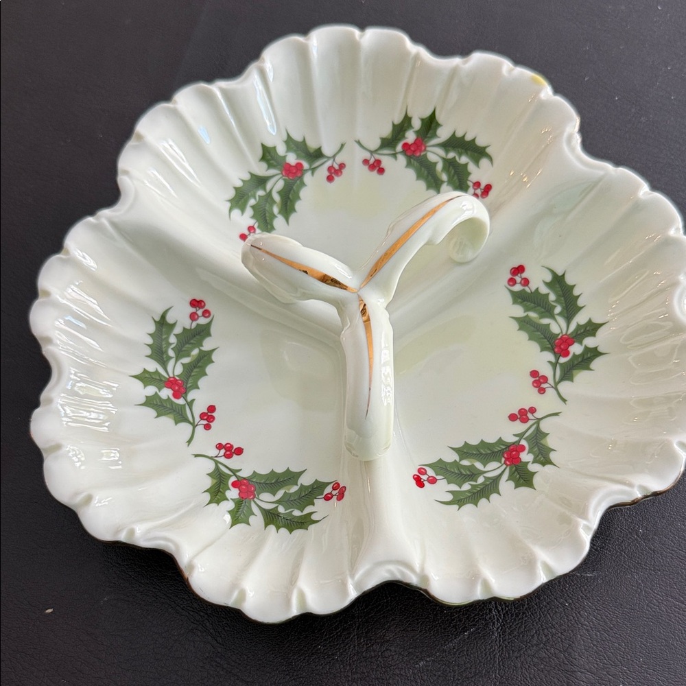 Festive Ceramic Holly Leaf Dish